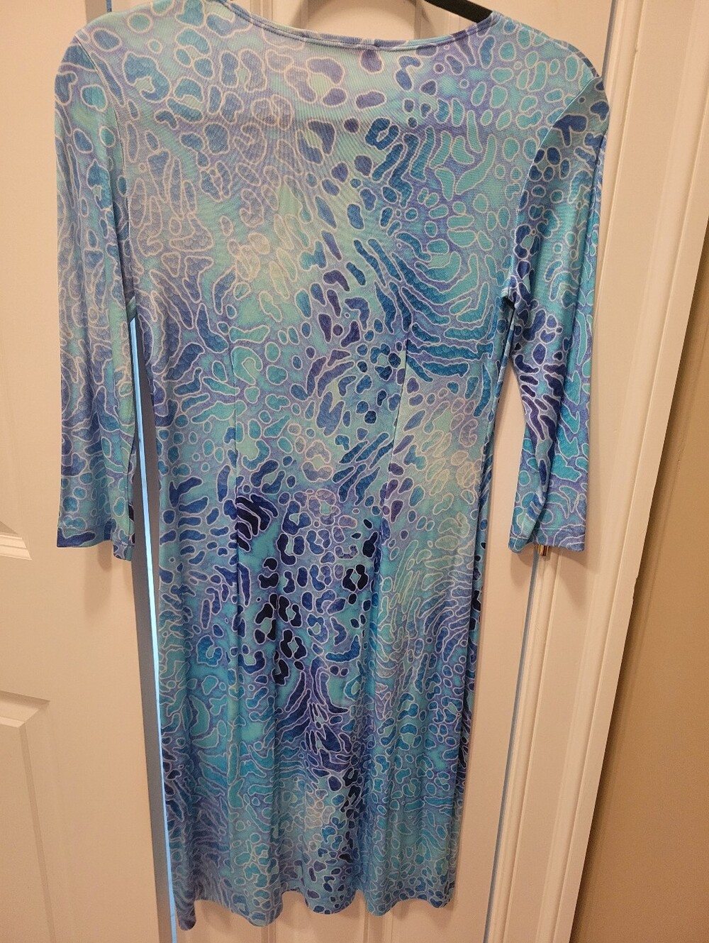 Leggiadro Aqua and Navy Printed Midi Dress - Picture 4 of 4